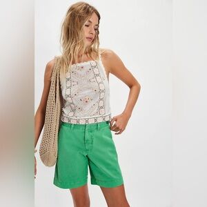 NWOT Free People Riverside Classic Cotton Bermuda Shorts Green Sz 6,8